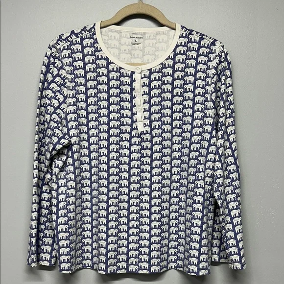 Roller Rabbit Hathi Elephant Print Pajama Top Size Large - Picture 2 of 4